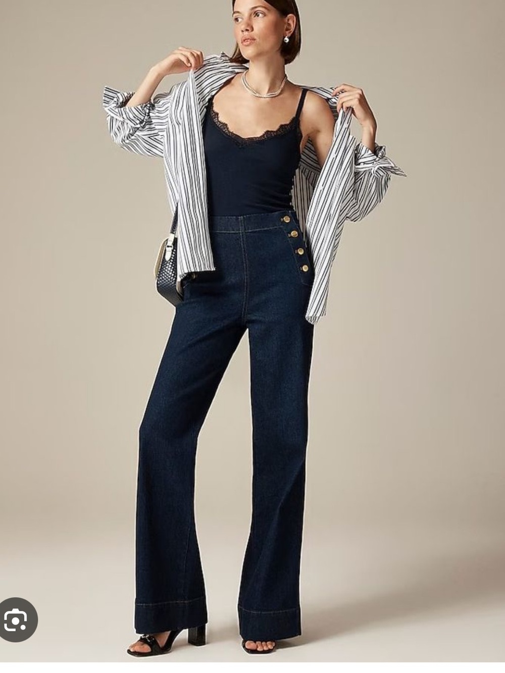 JCrew High Rise Wide Leg Sailor Button Trouser Denim